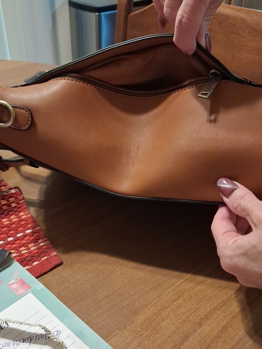 ECCO Cognac Leather Backpack Tote with Tassel - Picture 9 of 9